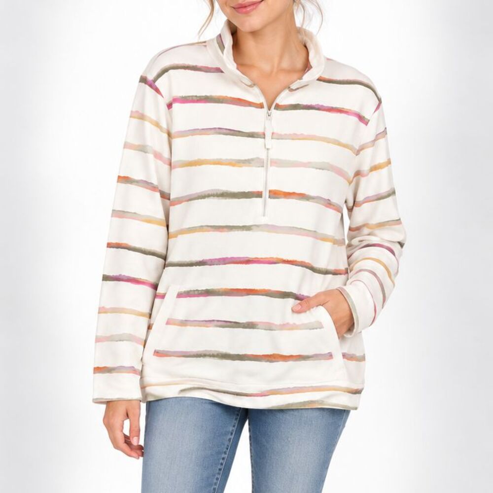 T by Talbots 2X Watercolor Stripe Quarter Zip Pullover Sweatshirt Tunic